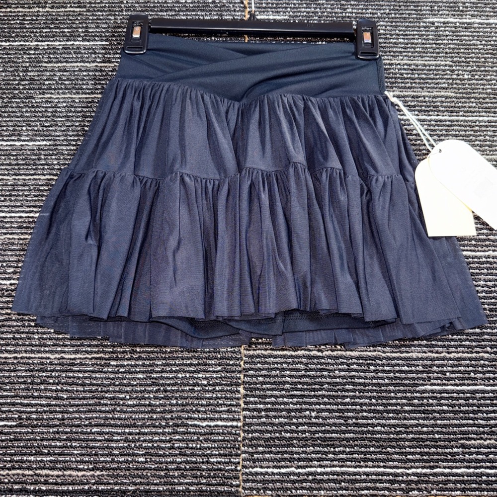 Blogilates Ballerina Skort Women XS Black NEW Tiered Mesh Crossover Waistband